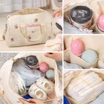 Personalized Cute Rabbit Bear Olive Leaf Large Cotton Mommy Hospital Bag with Embroidered Name Pregnancy Baby Shower Gift for Women