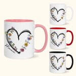 Personalised Heart Birth Flower 11oz Ceramic Mug with 1-6 Names Birthday Mother's Day Christmas Gift for Mom Grandma