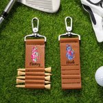 Personalised Colorful Golf Clubs Design Leather Name Golf Tee Holder Bag Tag with 5 Pcs Bamboo Tees Birthday Sports Gift for Golfers Golf Players