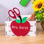 Personalized Apple Design Wooden Desktop Organizer with Name Desk Decor Teacher Appreciation Thank You Gift for Educator