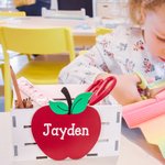 Personalized Apple Design Wooden Desktop Organizer with Name Desk Decor Teacher Appreciation Thank You Gift for Educator