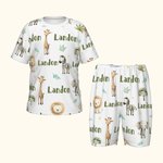 Personalised Watercolor Safari Animals Soft Kid Pajamas T-shirt Shorts Set with Name Multicolor Birthday Christmas Gift for Boys Girls
