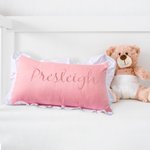 Personalised Embroidered Monogrammed Name Throw Pillow Cover with Ruffles Baby Shower Housewarming Gift for Newborn New Mom