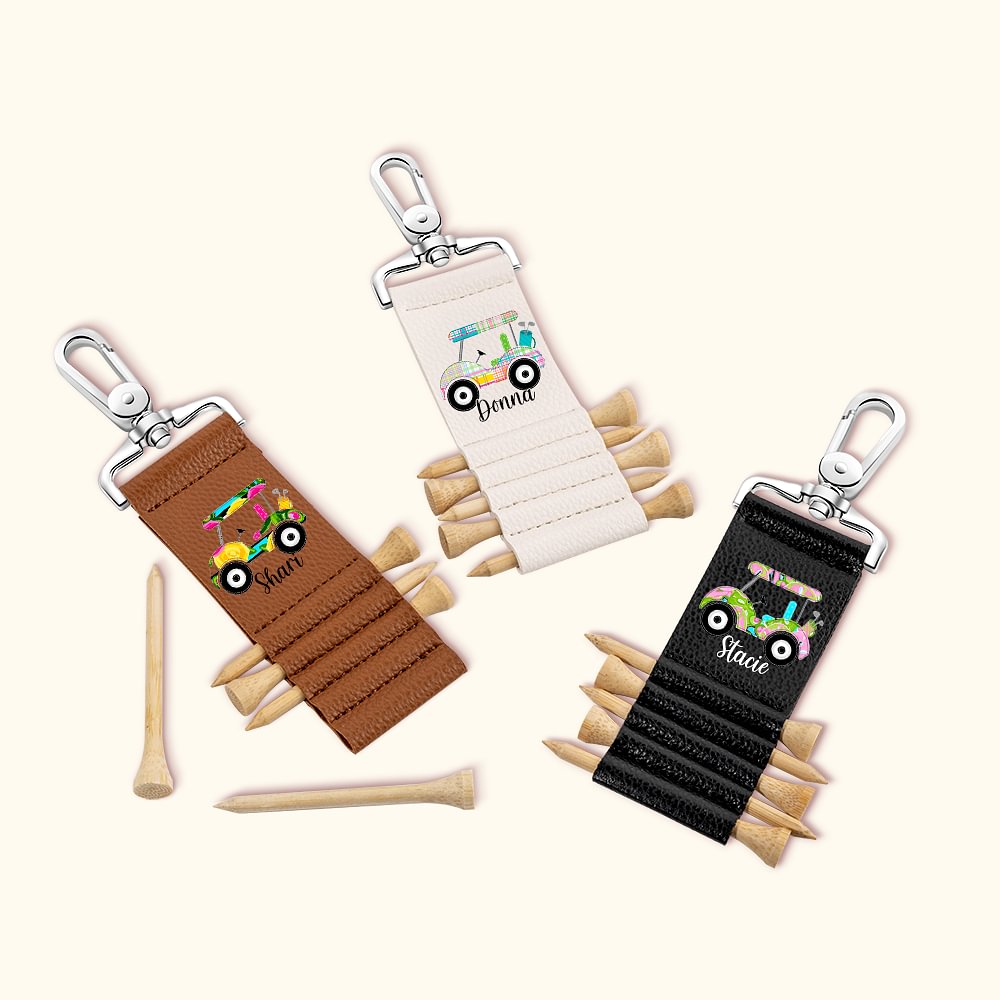 Porte tee de golf portable en cuir avec nom et 5 tees en bambou Cadeau d'anniversaire pour les joueurs de golf