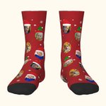 Personalised Funny 1 - 4 Face Photo Design Soft Crew Socks with Santa Hat Elk Snowflake Elements Christmas Gift for Kids Family