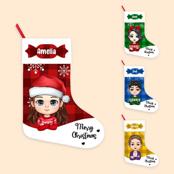 Personalisierte Cartoon-Charakter Candy Weihnachtsstrumpf mit Namen Weihnachtsdekoration Party Geschenk für Familie Kinder