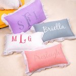Personalised Embroidered Monogrammed Name Throw Pillow Cover with Ruffles Baby Shower Housewarming Gift for Newborn New Mom