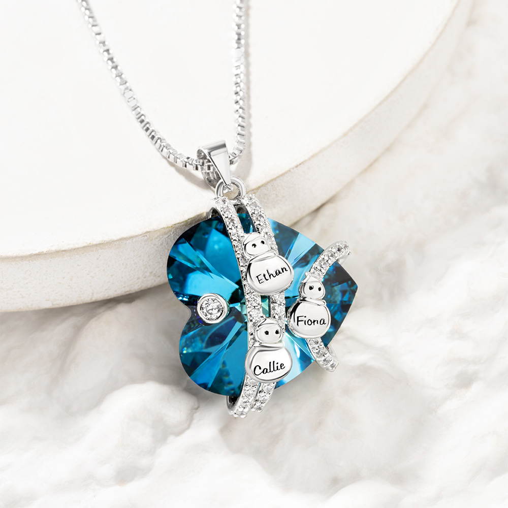Collier personnalisé en cristal avec 1-5 noms gravés pour le bonhomme de neige, Noël, Anniversaire, Cadeau pour les femmes