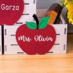 Personalized Apple Design Wooden Desktop Organizer with Name Desk Decor Teacher Appreciation Thank You Gift for Educator