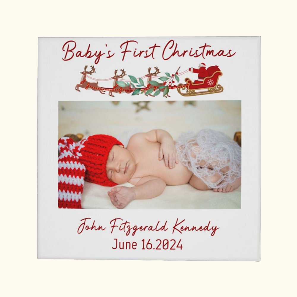 Tableau personnalisé du premier Noël de bébé Peinture sur toile encadrée avec texte Décoration murale Cadeau de Noël pour nouveau-né Nouvelle maman Papa