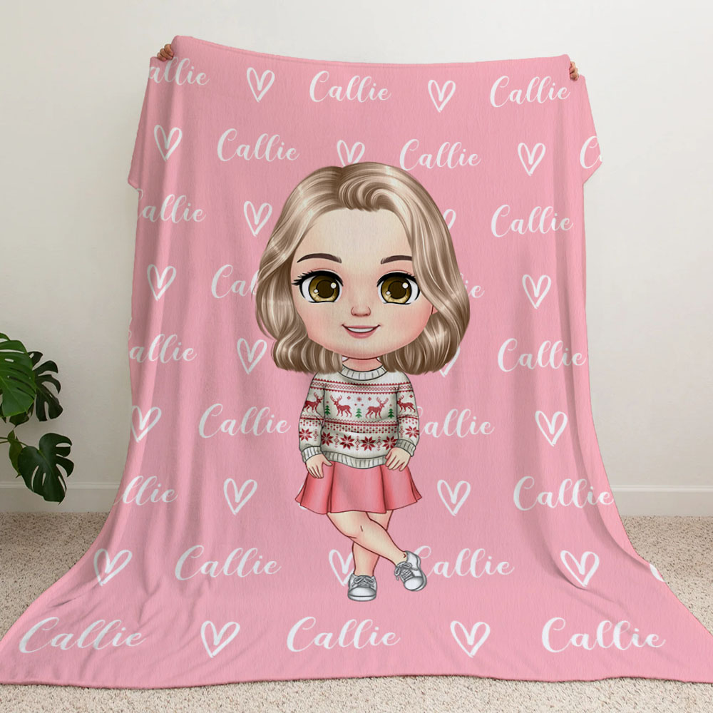 Couverture Polaire Sherpa Personnalisée avec Dessin Personnage et Nom à Cœur Décoration de Maison Cadeau Anniversaire Noël pour Fille Garçon