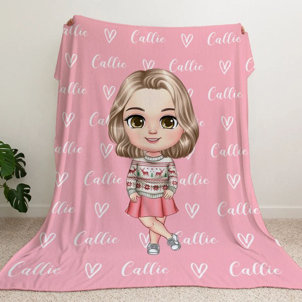 Coperta personalizzata con nome, regalo di Natale di compleanno per ragazze e ragazzi, con cuore d'alce, cartone animato.