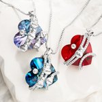 Personalised Cute Snowman Family Heart Crystal Necklace with 1-5 Engraved Names Christmas Birthday Anniversary Gift for Women