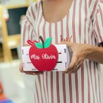 Personalized Apple Design Wooden Desktop Organizer with Name Desk Decor Teacher Appreciation Thank You Gift for Educator