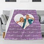 Personalized Heart Couple Photo Soft Throw Blanket with Name Home Decor Valentine's Day Anniversary Gift for Couple