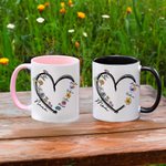 Personalised Heart Birth Flower 11oz Ceramic Mug with 1-6 Names Birthday Mother's Day Christmas Gift for Mom Grandma