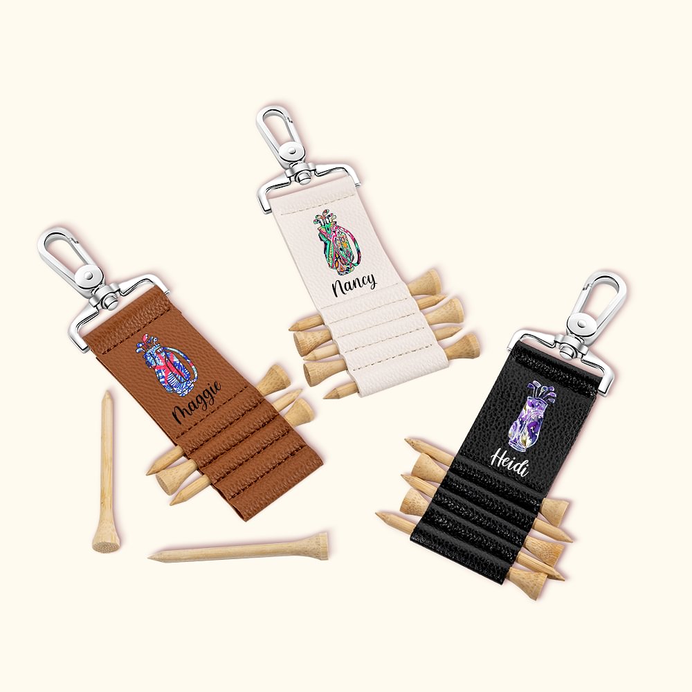 Personalized Colorful Golf Clubs Design Leather Name Golf Tee Holder