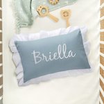 Personalised Embroidered Monogrammed Name Throw Pillow Cover with Ruffles Baby Shower Housewarming Gift for Newborn New Mom