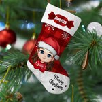Bas de Noël personnalisé avec nom et personnage de dessin animé Cadeau de Noël pour la famille et les enfants