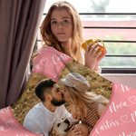 Personalized Heart Couple Photo Soft Throw Blanket with Name Home Decor Valentine's Day Anniversary Gift for Couple