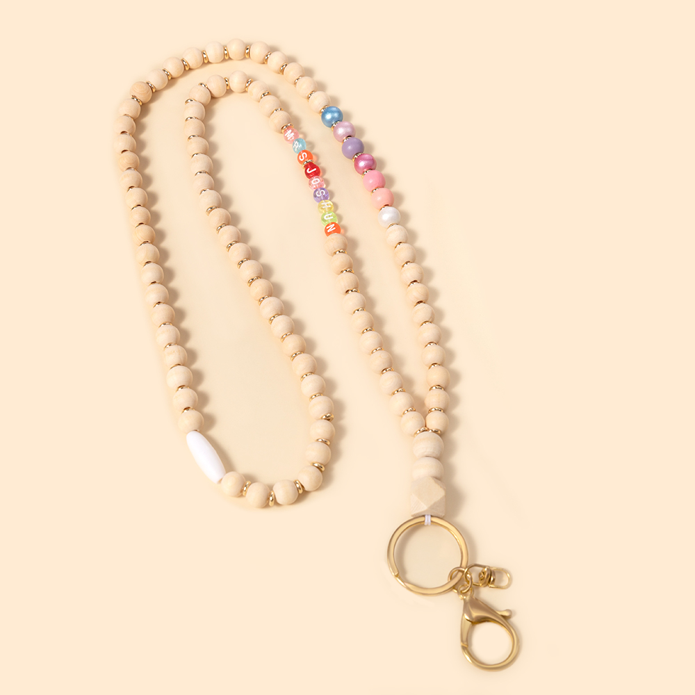 Cordon d'identification personnalisé en bois perlé de style bohémien avec nom Anniversaire Noël Cadeau d'appréciation pour enseignant