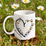 Personalised Heart Birth Flower 11oz Ceramic Mug with 1-6 Names Birthday Mother's Day Christmas Gift for Mom Grandma