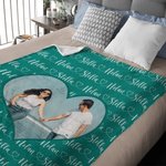 Personalized Heart Couple Photo Soft Throw Blanket with Name Home Decor Valentine's Day Anniversary Gift for Couple