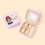 Boîte à bijoux en cuir personnalisée avec nom pour femme, fleur de naissance et dessin animé, accessoires de voyage portables, cadeau d'anniversaire e