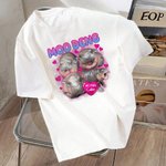 Personalised Pink Love Heart Cute Moo Deng Baby Hippo Unisex Bootleg T-shirt Sweatshirt with Name Birthday Gift for Moo Deng Fans Lovers