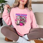 Personalised Pink Love Heart Cute Moo Deng Baby Hippo Unisex Bootleg T-shirt Sweatshirt with Name Birthday Gift for Moo Deng Fans Lovers