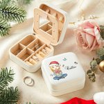 Boîte à bijoux en cuir personnalisée avec nom pour femme, fleur de naissance et dessin animé, accessoires de voyage portables, cadeau d'anniversaire e