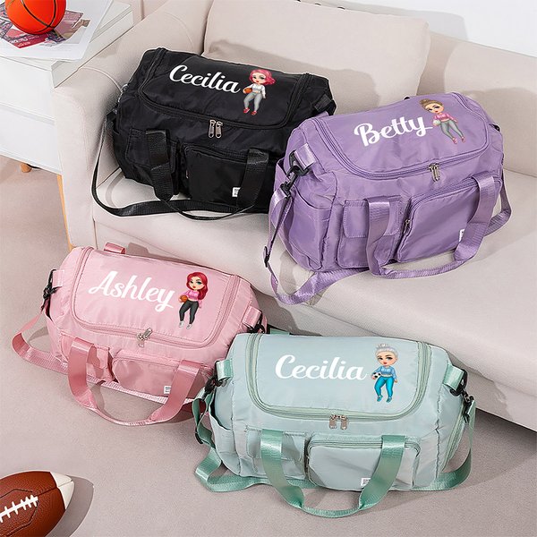 Bolsa de fin de semana con bandolera y nombre Personalizada de dibujos animados de chica deportista con diseño de pelota de baloncesto Accesorios de v