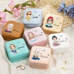 Boîte à bijoux en cuir personnalisée avec nom pour femme, fleur de naissance et dessin animé, accessoires de voyage portables, cadeau d'anniversaire e