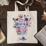 Personlized Character Bible Verse Cross Watercolour Butterfly Canvas Bag with Name Birthday Baptism Gift for Women Girls
