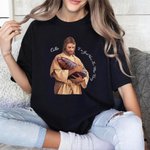 Personalized Jesus Loves Cute Moo Deng Crewneck T-shirt Sweatshirt with Name Religious Christmas Gift for Moo Deng Lovers