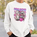Personalised Pink Love Heart Cute Moo Deng Baby Hippo Unisex Bootleg T-shirt Sweatshirt with Name Birthday Gift for Moo Deng Fans Lovers
