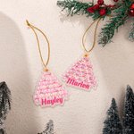 Personalised Acrylic Pink Coquette Bow Christmas Tree Ornament with Name and Gold Rope Christmas Gift for Girls