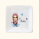 Personalised Cartoon Character Birth Flower Bouquet Ceramic Trinket Jewellery Dish with Name Birthday Bridesmaid Party Wedding Gift for Women