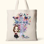 Personlized Character Bible Verse Cross Watercolour Butterfly Canvas Bag with Name Birthday Baptism Gift for Women Girls