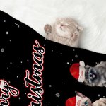 Personnalisé Joyeux Noël Multicolore Cartoon Santa Hat Dog Cat Blanket with Dotted Backing and Names Birthday Christmas Gift for Pet Owners