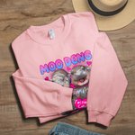 Personalised Pink Love Heart Cute Moo Deng Baby Hippo Unisex Bootleg T-shirt Sweatshirt with Name Birthday Gift for Moo Deng Fans Lovers