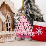 Personalised Acrylic Pink Coquette Bow Christmas Tree Ornament with Name and Gold Rope Christmas Gift for Girls
