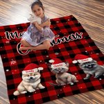 Personnalisé Joyeux Noël Multicolore Cartoon Santa Hat Dog Cat Blanket with Dotted Backing and Names Birthday Christmas Gift for Pet Owners
