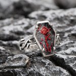 Personalized Gothic Coffin Rose Vintage Ring with Engraved Name Christmas Halloween Gift for Women Men
