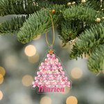 Personalised Acrylic Pink Coquette Bow Christmas Tree Ornament with Name and Gold Rope Christmas Gift for Girls