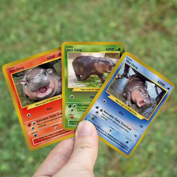 Personalised Funny Moo Deng Baby Hippo Photo Classic Poke Card with Name and Cover Card Game Collection Birthday Gift for Moo Deng Fans