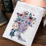 Personalised God Says You Are Bible Verse Cross Flowers Butterfly Book Cover with Front Pocket Christian Birthday Gift for Women Bookworm