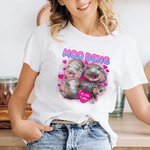 Personalised Pink Love Heart Cute Moo Deng Baby Hippo Unisex Bootleg T-shirt Sweatshirt with Name Birthday Gift for Moo Deng Fans Lovers