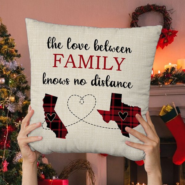 Personalized The Love No Distance Two States Heart Plaid Map Throw Pillow Cover Long Distance Moving Away Christmas Farewell Gift for Family Couple