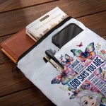 Personalised God Says You Are Bible Verse Cross Flowers Butterfly Book Cover with Front Pocket Christian Birthday Gift for Women Bookworm